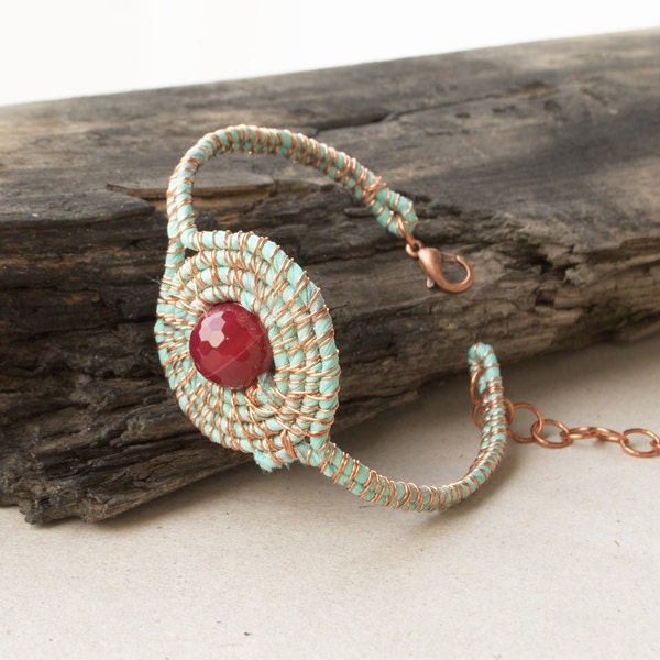 Agate silk bracelet - mint green and pink jewelry