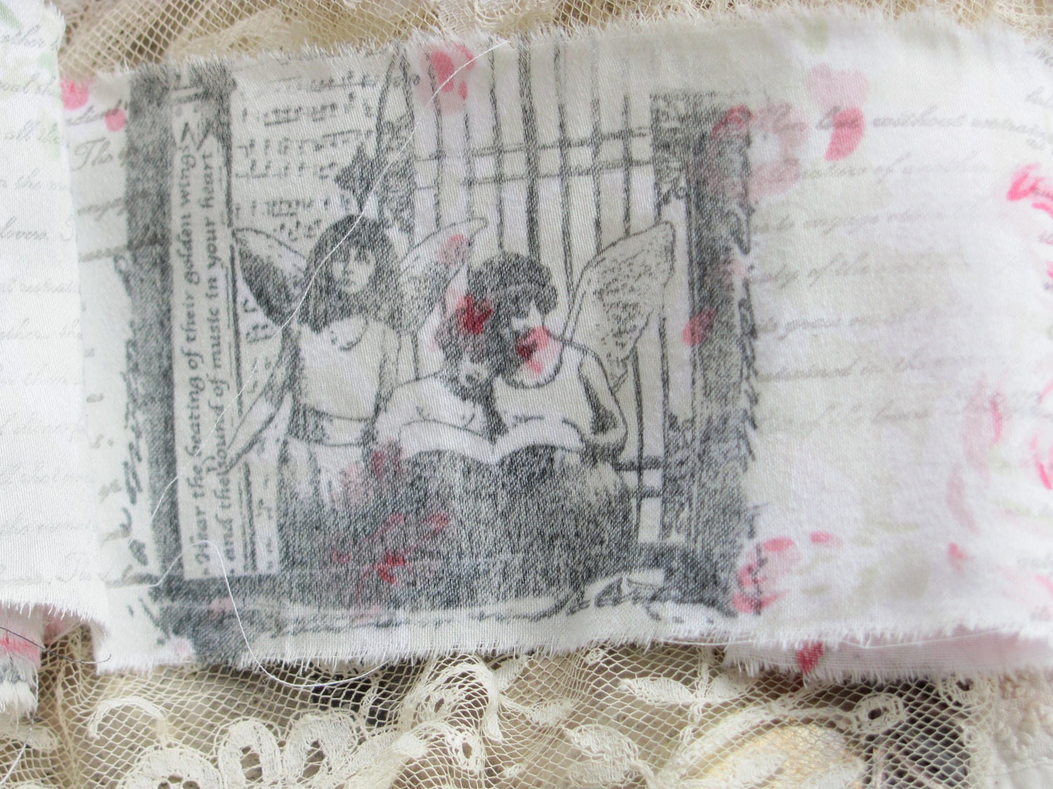 Fabric Trim Hand Stamped Vintage Style  With Clothespin  Shabby Chic Vintage  by My Broken Art on Etsy