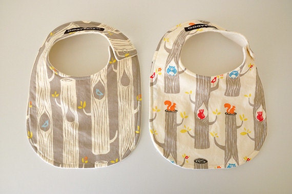 Baby Bibs, Set of 2, Organic, Circa 52 Woodland Friends and Cotton Fleece
