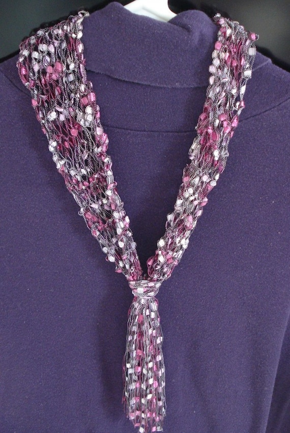 Boho Yarn ScarfNecklace with Metal Slide Ribbon Scarf Gift for Her