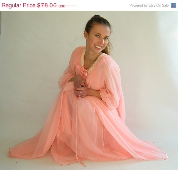 Holiday Sale Coral Chiffon Vintage 50s 60s by empressjade on Etsy from etsy.com