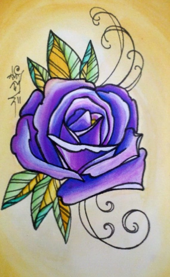 original floral tattoo art purple rose tattoo design