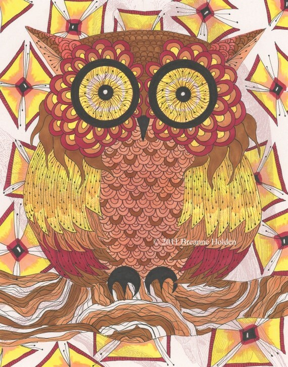 Whimsical Owl Archival Print 8 X 10