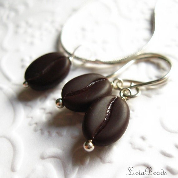 Dark Roast - Coffee bean pendant necklace and matching earrings
