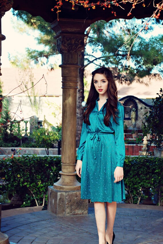 Vintage 70's Floral Teal Dress
