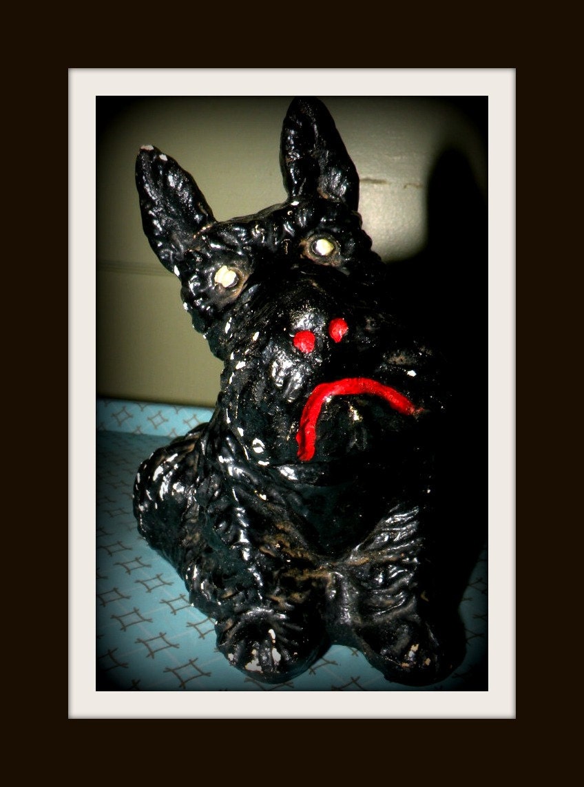 Scottie Dog Terrier Coal Like Statue Ornament Sad Puppy