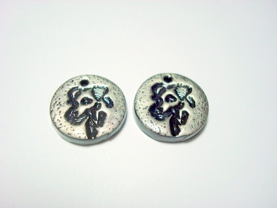 Jack Russell Terrier Silver and Black Handmade Polymer Clay Beads