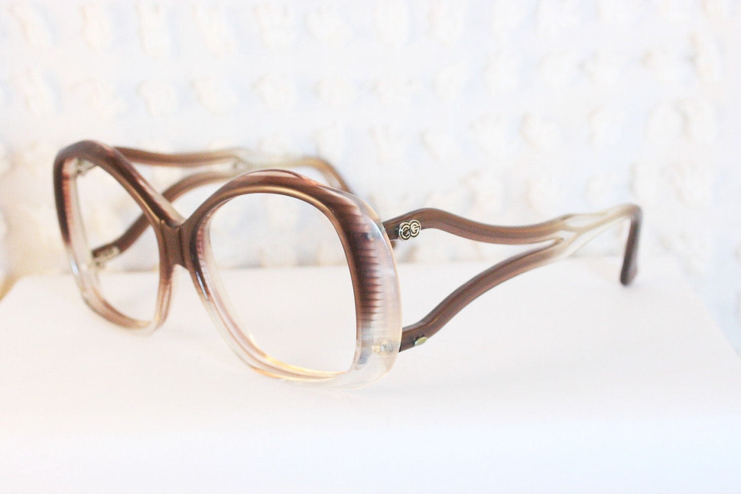 Striped Danya 1970's Eyeglasses Oversize Two Tone Fade Horn Rim Frame by OC Optical