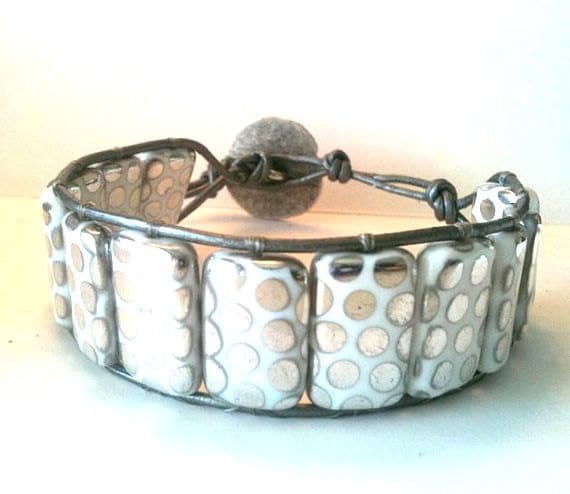 New Gorgeous Silver Shiny Holiday Candy Drop Leather Wrap Bracelet FREE SHIP USA
