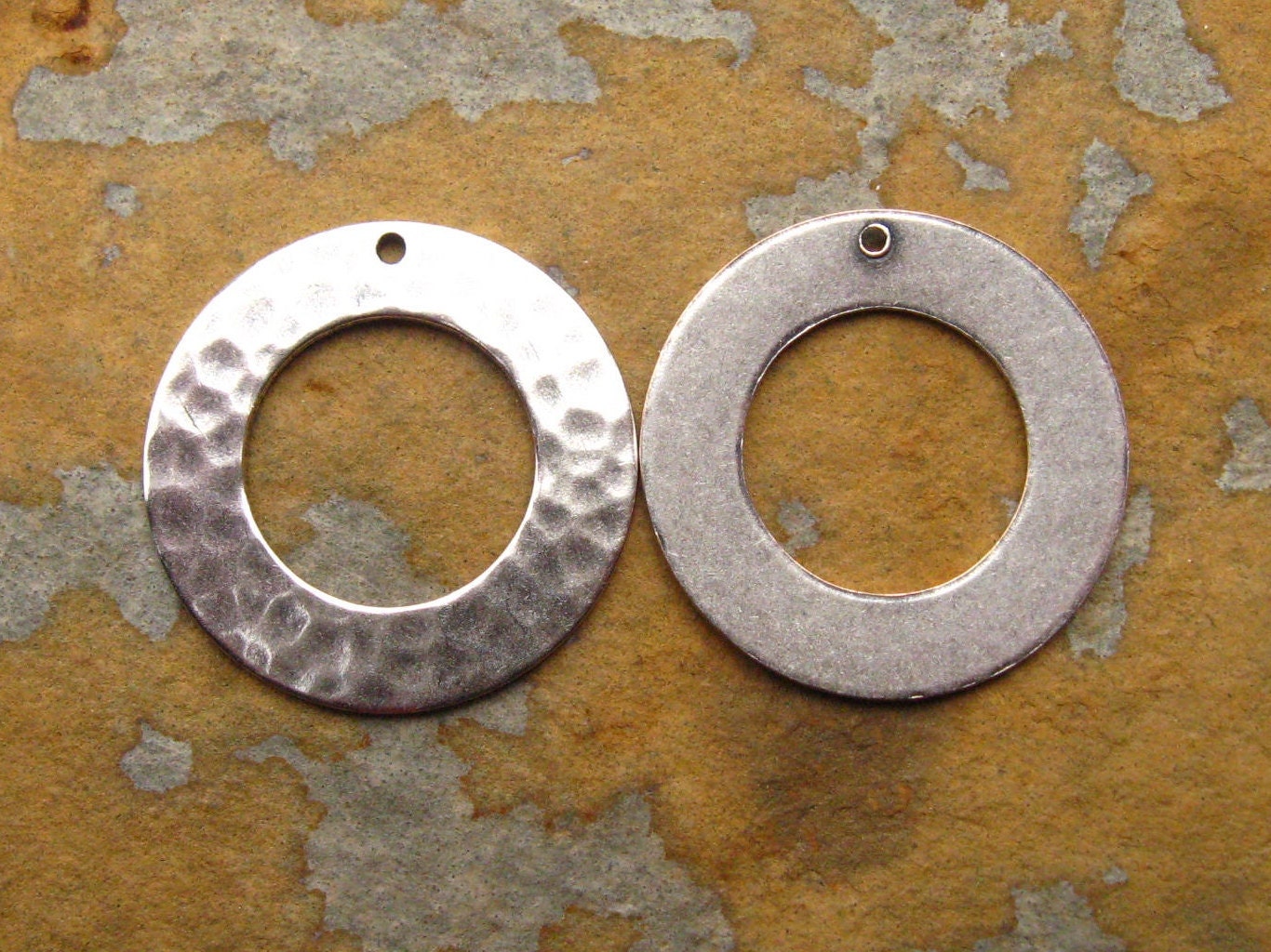 2 Antique Silver 25mm Hammered Ring -  Trinity Brass Co.  LOW SHIPPING