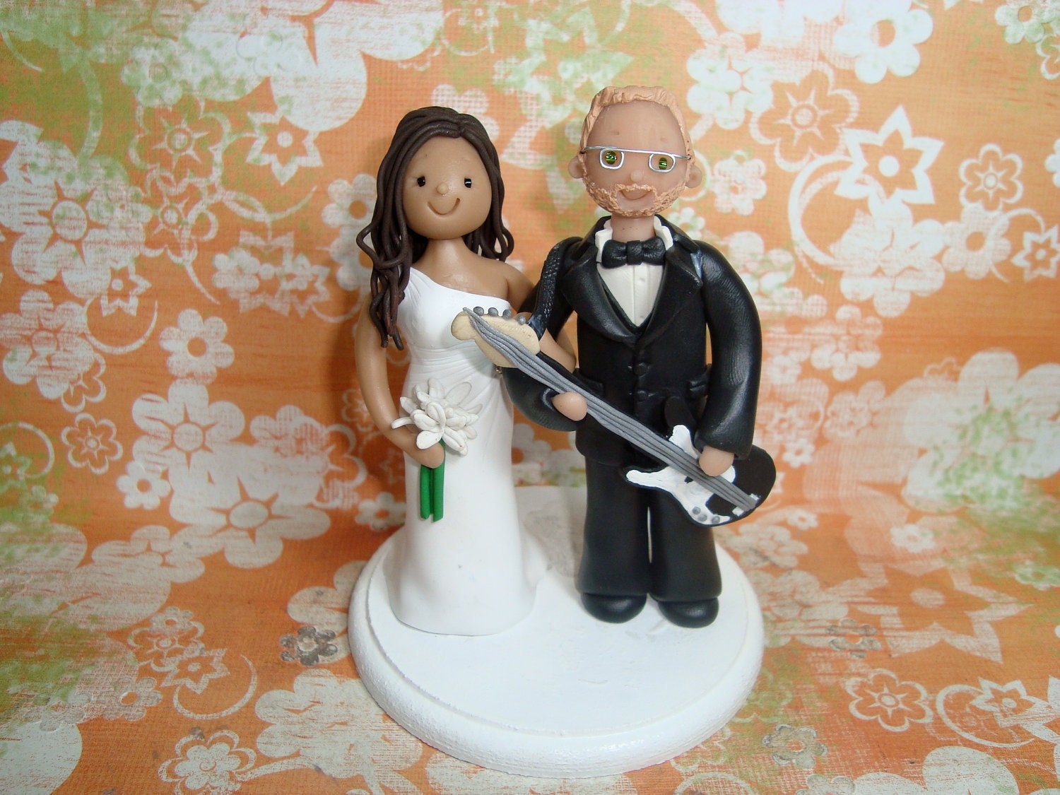 Customized Bride and Groom With a Guitar Wedding Cake Topper From mudcards