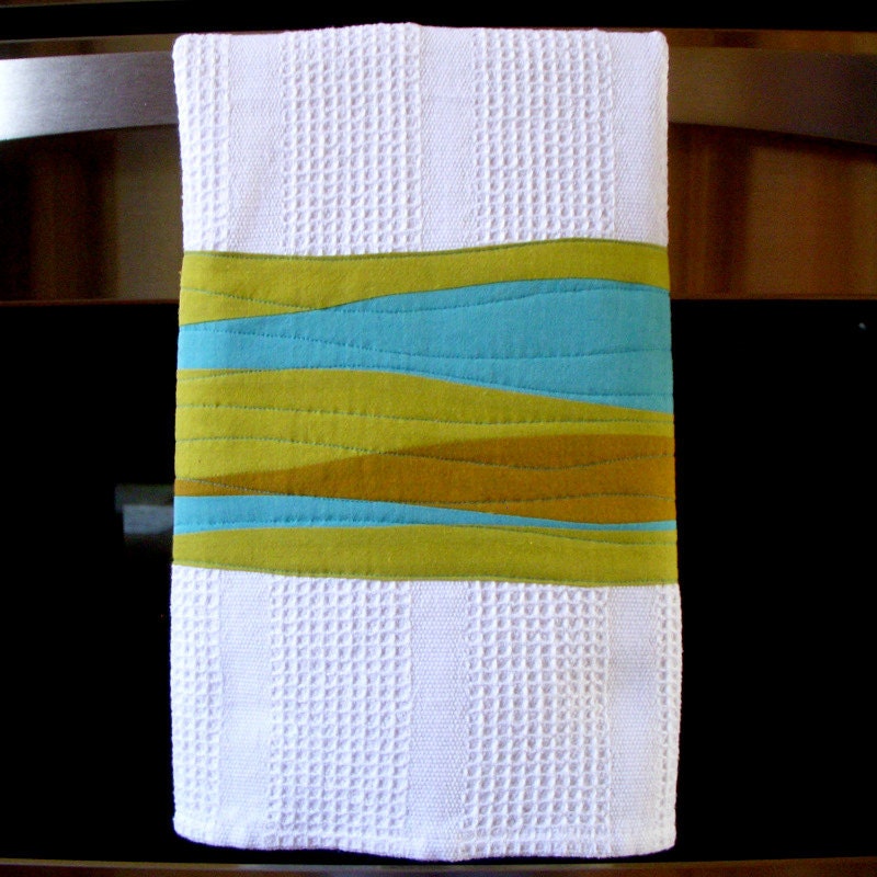 Modern Kitchen Towel - Teal and Green