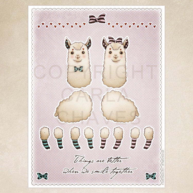 Alpaca Love jointed paper dolls