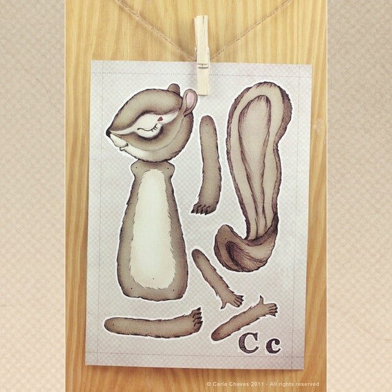 C is for Chipmunk jointed paper doll