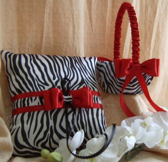 Zebra Print Wedding Accessories Zebra and Red Wedding Flower Girl Basket 