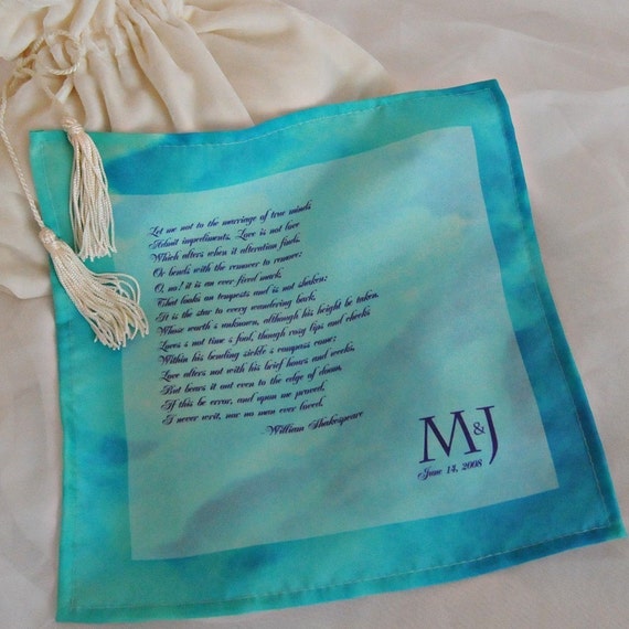 RESERVED for Melanie G Customized silk wedding handkerchief blue