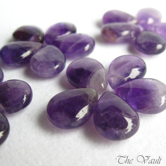Purple Amethyst pear briolettes, 14mm, 4 gemstone beads