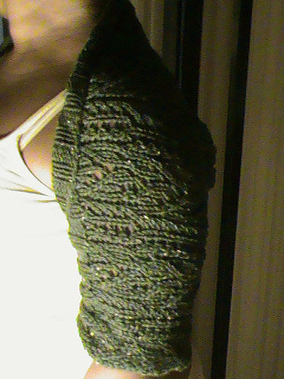 Tweed Handknit Ribbed Lace shrug Modified Ribbed Lace Bolero with Lace 