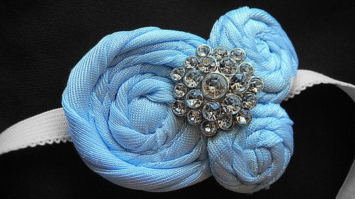 M's Blue Fairy Triple Rosette on a Headband