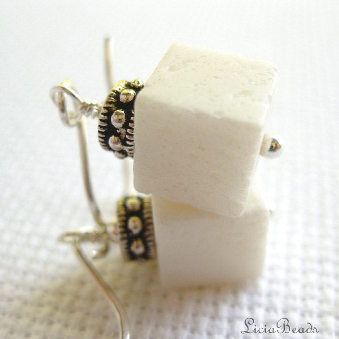 Sugar Baby - Cubed white coral and sterling earrings