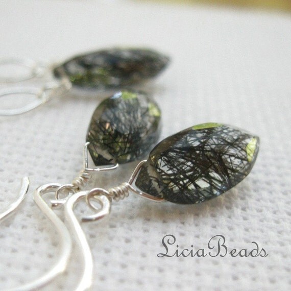 Slice of Life - Tourmalinated Quartz, emerald and sterling silver earring and necklace set
