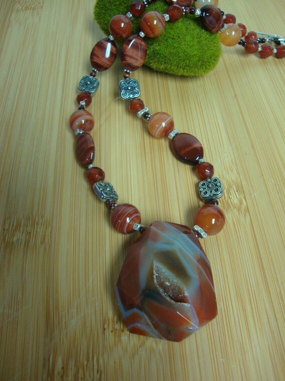 Chunky Carnelian Druzy Necklace Preview 2