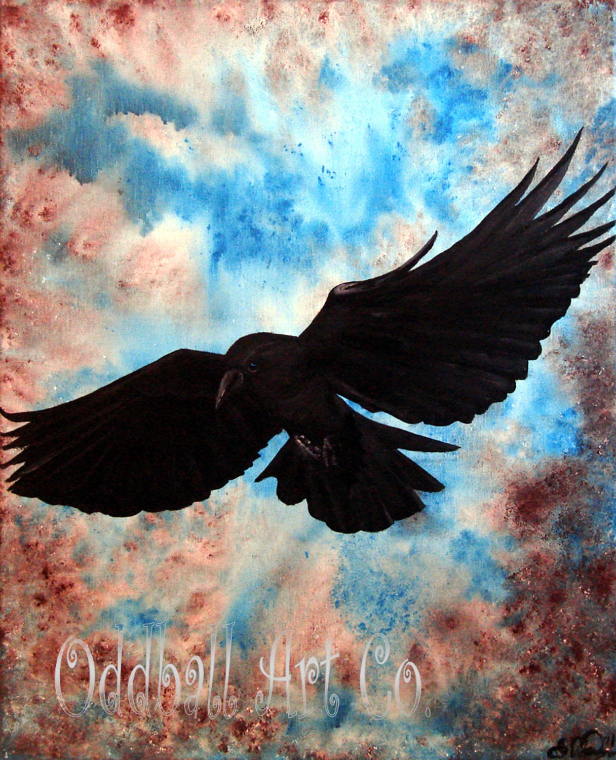 12 x 18 Free Bird Raven Crow Black Bird Grunge Art Gothic Lowbrow Surrealism Hipster Archival Reproduction Art Print EAWT