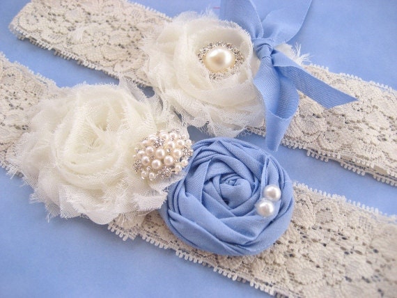 Vintage Blue Bridal Garter Set Vintage Wedding Toss Garter too Periwinkle