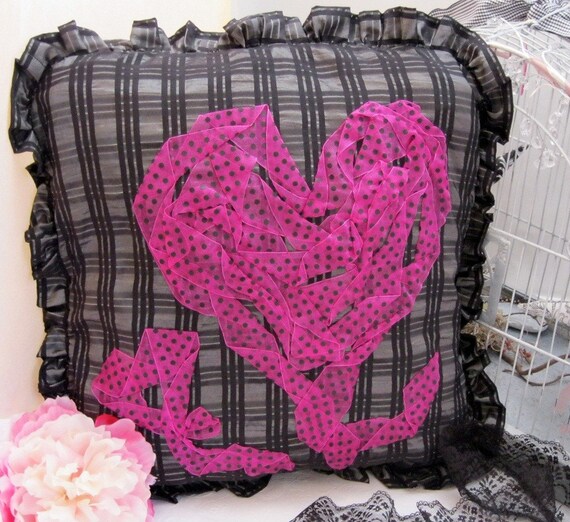 pink and black throw pillow cover