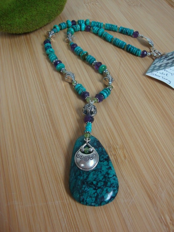 Turquoise And Amethyst  Charm Necklace Preview 4