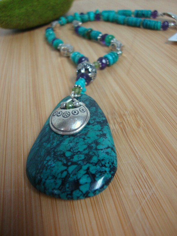 Turquoise And Amethyst  Charm Necklace Preview 5