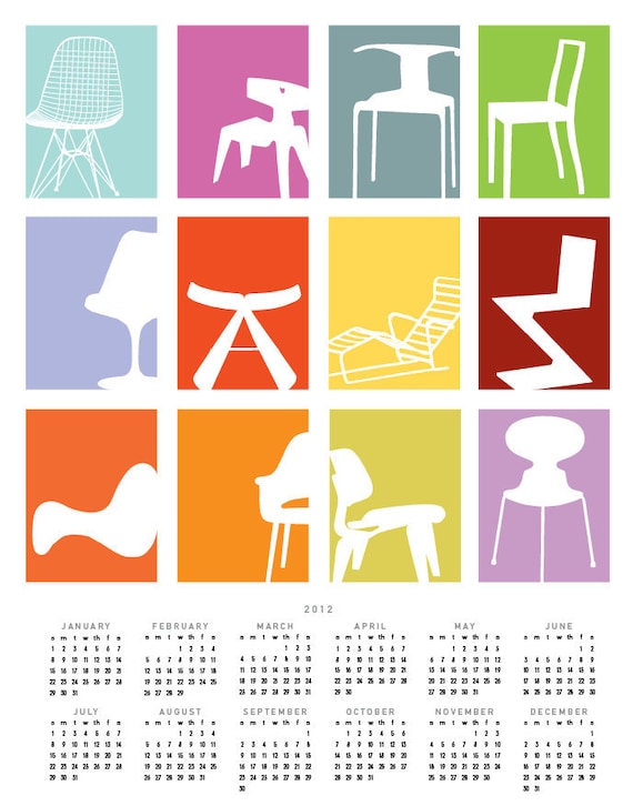 2012 Calendar . 11 x 14 Print . Mid-Century Chairs Calendar Giclee Print