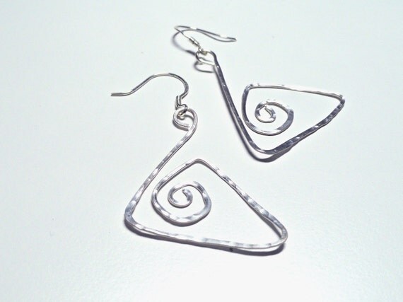 Geometric Hand Formed Hammered Silver Earrings