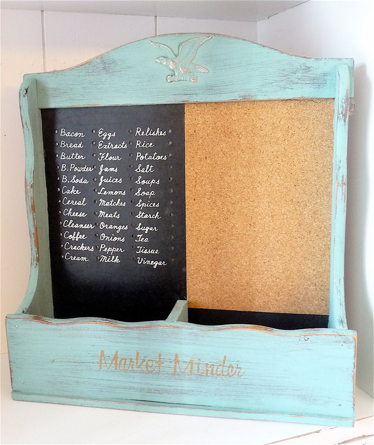 TEAL SHABBY CHIC Market Minder, Shopping list, organizer and memo board
