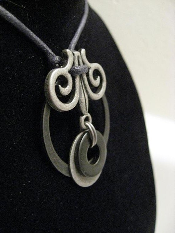 urban artifact necklace - antiqued pewter washer, charcoal washer, antiqued pewter jewelry component, retaining ring
