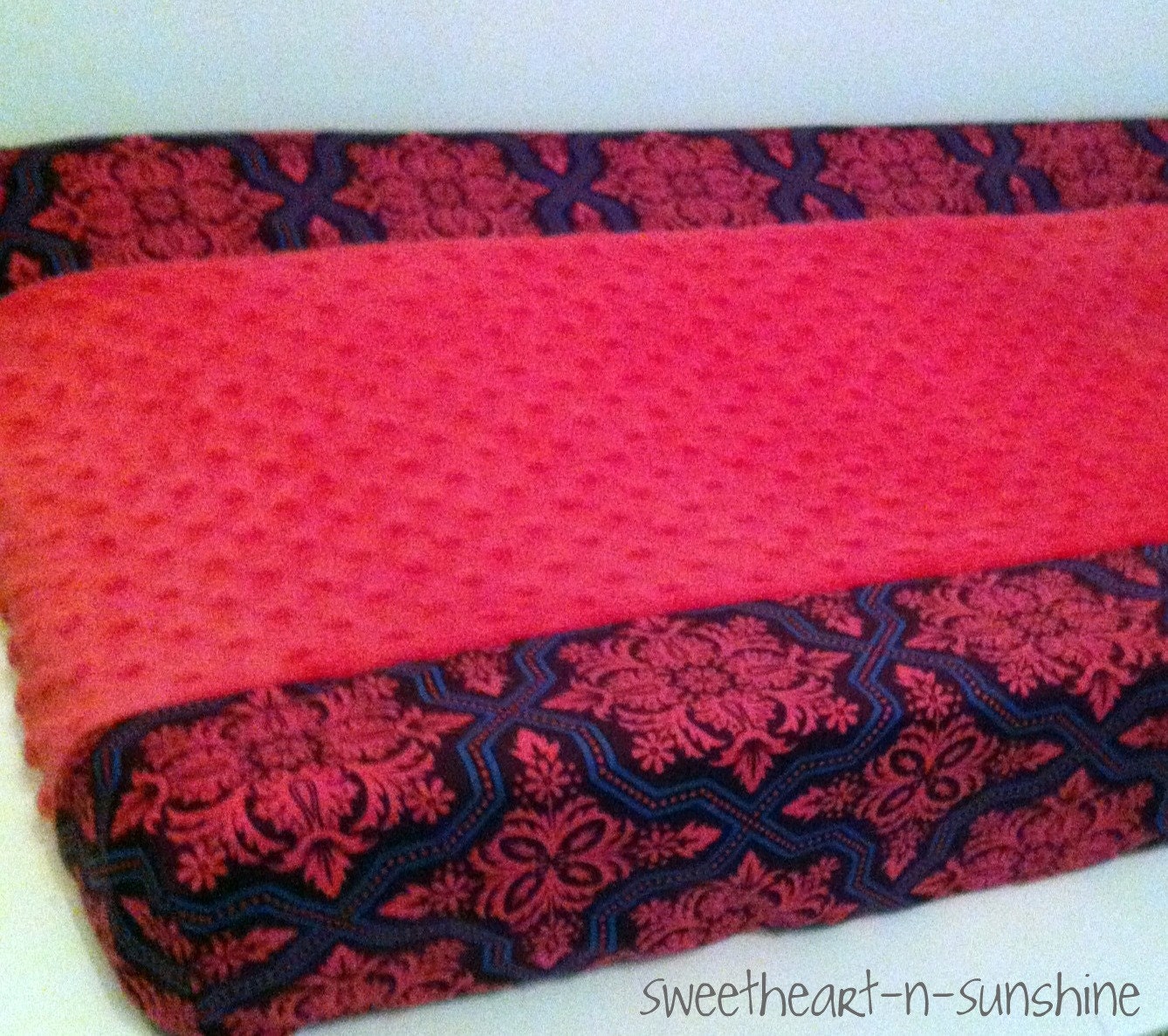 CUSTOM Two-toned Contoured Changing Pad Cover in YOUR CHOICE of designer cotton and minky dot fabrics