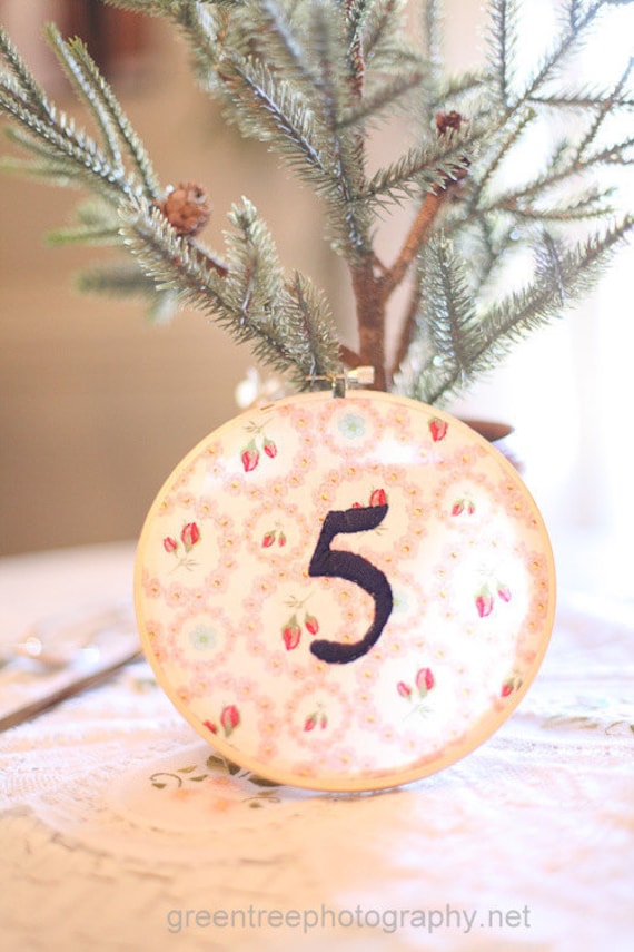 Embroidered Table Numbers Set of Five 5 Hand Embroidered Table Numbers 