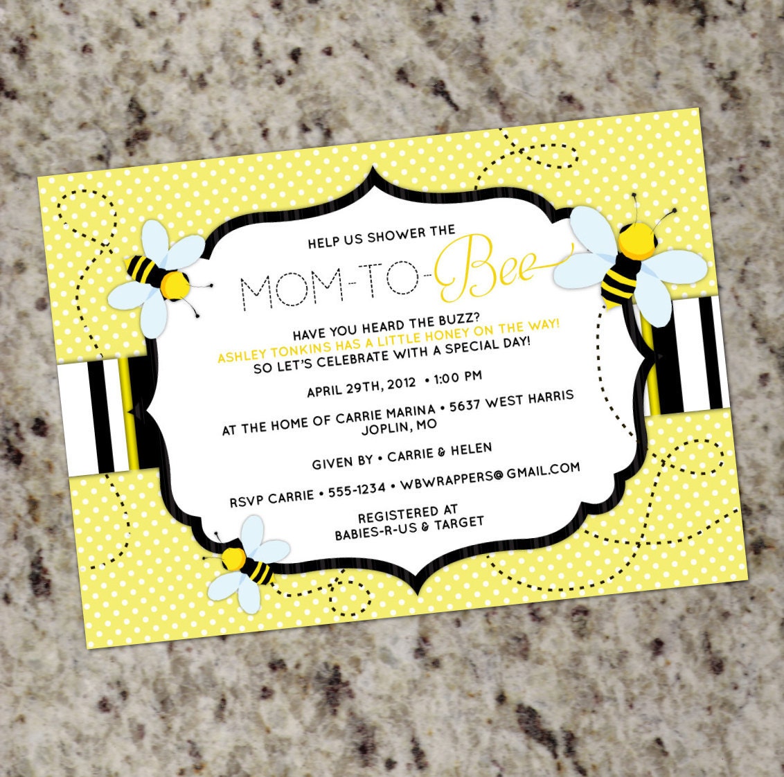 BEE THEMED - Baby Shower Invitation - Mom to "Bee" - Printable Design