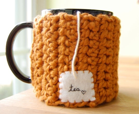 Personalized Tea Love Mug Cozy Pumpkin Organic Cotton Chai Cup Cosy - Made to Order