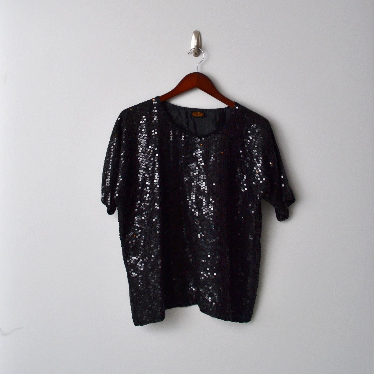 Vintage Black silk sequin TOP size Large