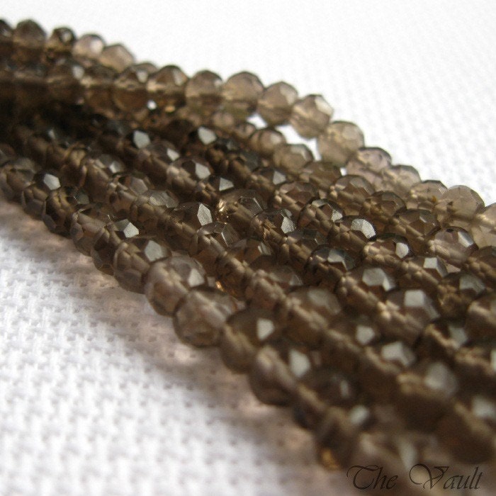Smoky Quartz faceted rondelles, 4mm - 4.5mm, 40 gemstone beads, demi strand