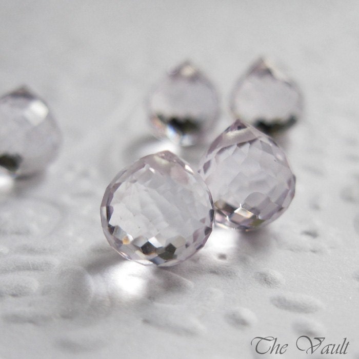 Pink Amethyst briolette, onion faceted, 7-8mm 5 matched pair