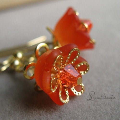 Satsuma - Lemon Quartz, Swarovski crystal and orange flower earrings
