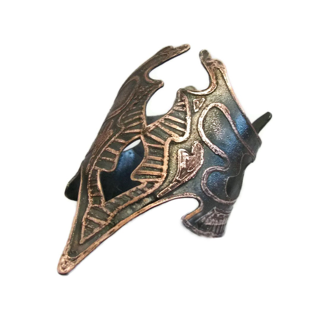 Etched Copper Cuff - Medieval Keyhole Battle Design - Armor Jewelry - handmade