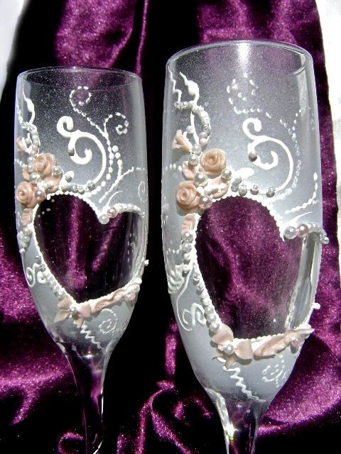 Hand painted wedding champagne glasses elegant wedding toasting flutes 