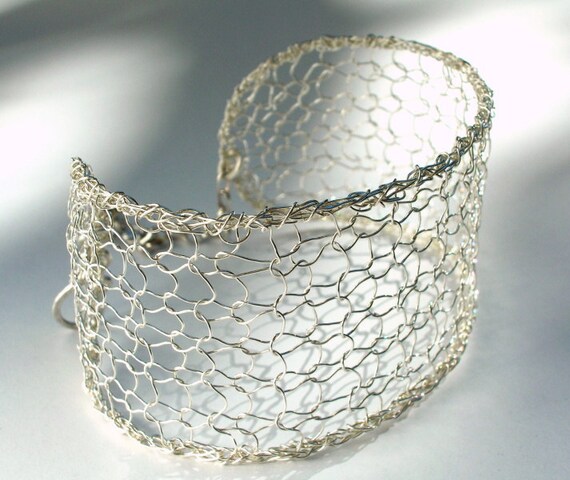 Fine Silver Wire Knit Mesh Cuff Bracelet