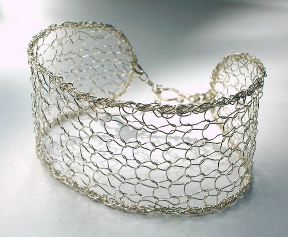 Fine Silver Wire Knit Mesh Cuff Bracelet