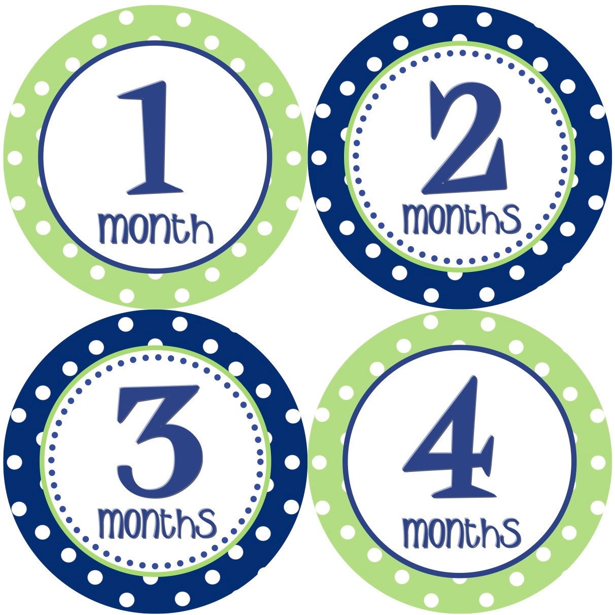 Baby Month Stickers - Boy Monthly Onesie Stickers Navy Blue Green Polkadot First Year Month Stickers Baby Shower Gift and Photo Prop - Trip2