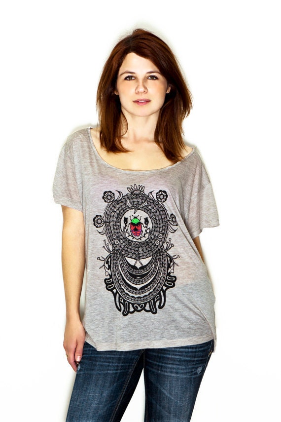 Women's T-Shirt - Oatmeal - 100% Hand Drawn Original Design Beetle Intertwined in Rope and Flowers Art - Sizes S, M, L //FREE SHIPPING//