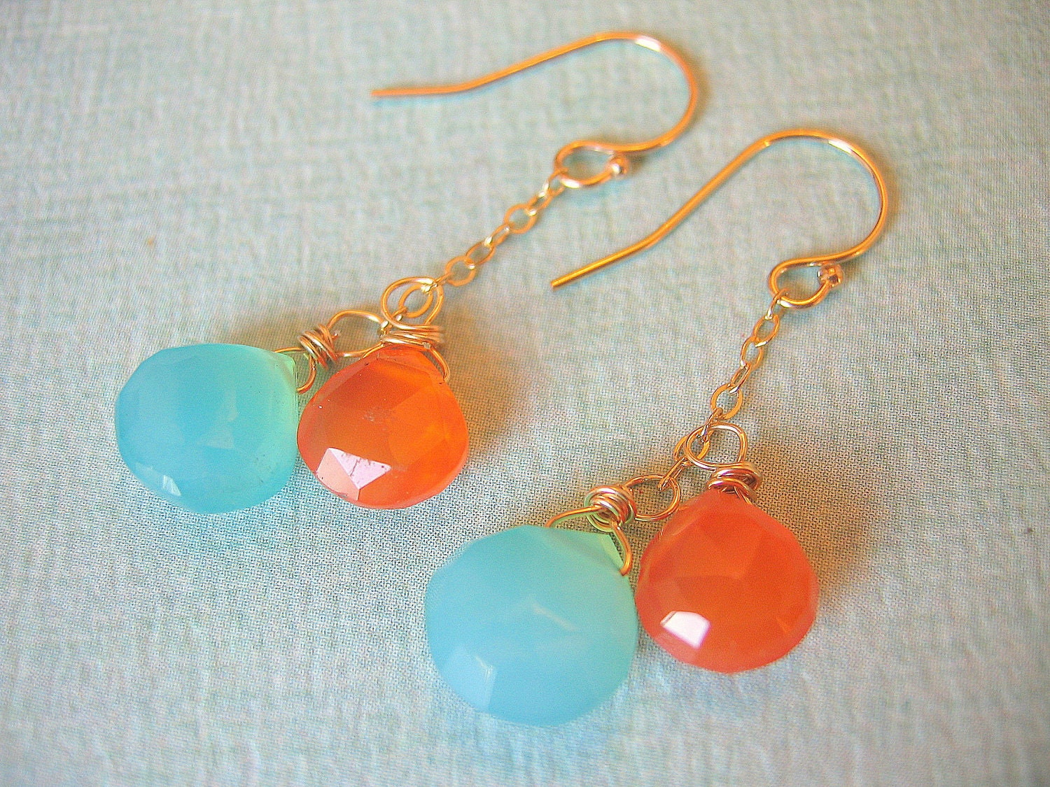Blue and Orange Wedding Orange and Aqua Earrings Gemstone Earrings
